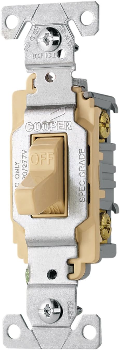 Eaton CS120V 20-Amp 120/277-volt Commercial Grade Single Pole Compact Toggle Switch with Side Wiring, Ivory