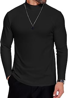 Mens Mock Neck Shirts Fleece Long Sleeve Tops Basic Pullover T-Shirts