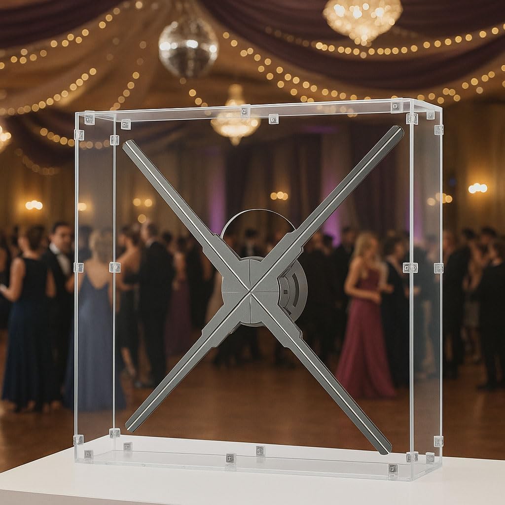3D Hologram Fan Cover Clear Acrylic Enclosure Fits 22 Inch and Smaller Dustproof Scratch Resistant Easy Install Pre Drilled Holes Hardware Included for Retail Window Trade Show （Fan Not Included）