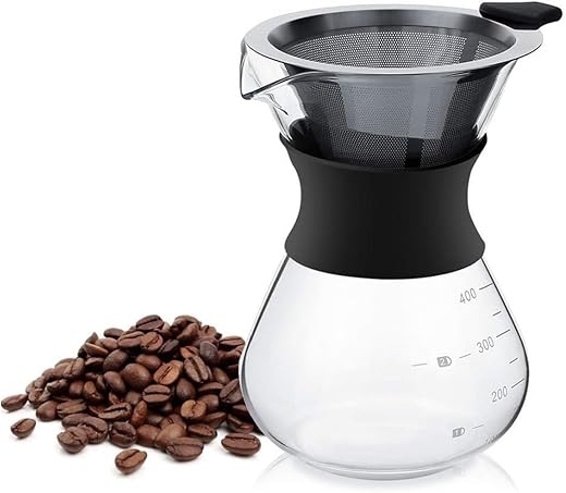 Neouth Pour Over Coffee Maker, Stainless Steel Filter,400ml Capacity, Manual Coffee Drip Coffee Maker, Premium Heat Resistant Borosilicate Glass for Flavourful Coffee