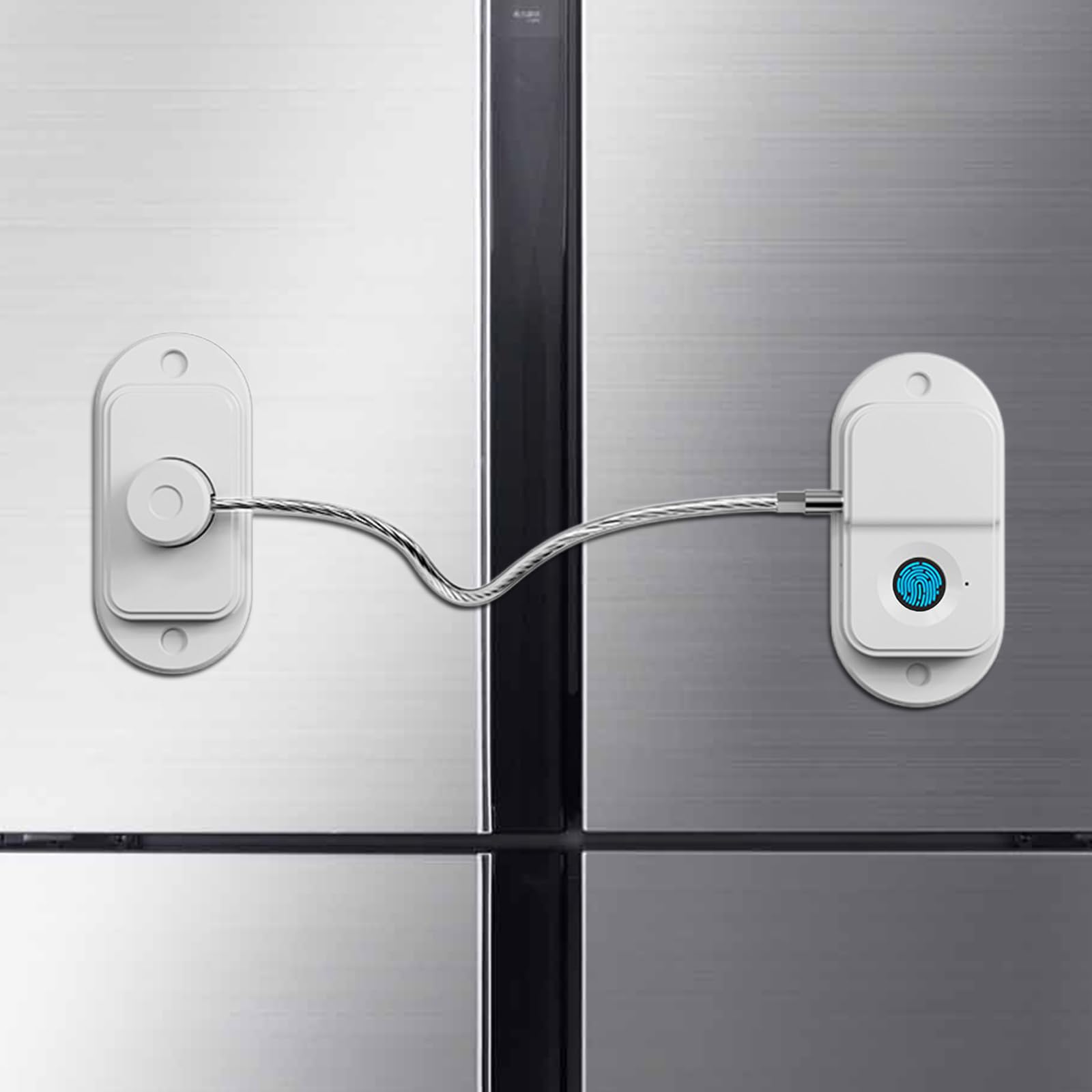 Serratura per frigorifero con impronte digitali, per frigorifero, serrature per armadi, cassetti, lavastoviglie, WC e armadietti, a prova di bambini, adesivo 3M, senza fori (bianco)