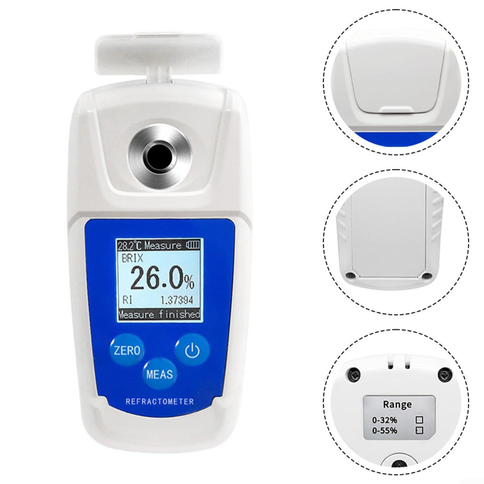 Rifrattometro digitale per saccarimetro 0-55% per BRIX con compensazione automatica della temperatura per test del succo di sciroppo di miele nell'industria alimentare ABS blu bianco