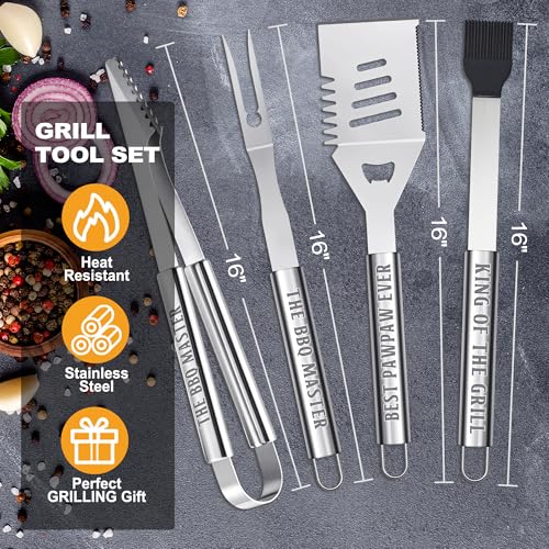 Paw Paw Gifts from Grandkids, Grilling Accessories, Heavy Duty Stainless Steel BBQ Grill Tools for Outdoor Grill with Aluminum Case, Pawpaw Grill Utensils Ideal Christmas Grilling Gift (Black) - Image 8