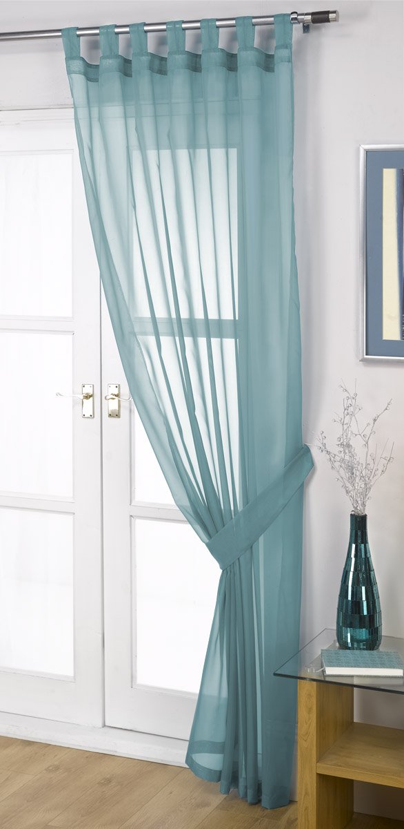 John Aird Woven Voile Tab Top Curtain Panel - Tieback Included - Single Panel (Teal, 58" Wide x 54" Drop) — image 1