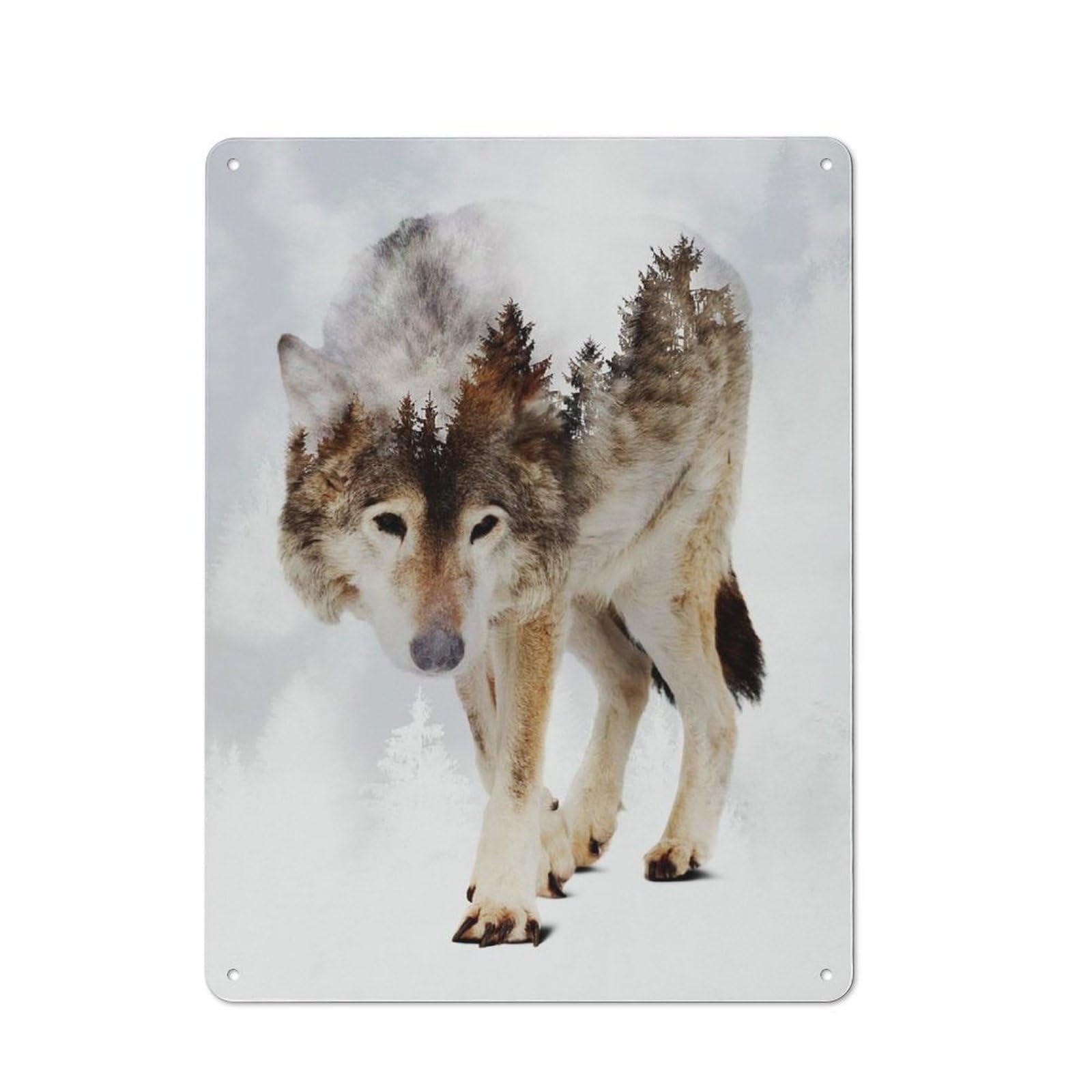 Junmoney Style-21 Vintage Tin Sign 40X30cm With Wolf And Forest 7 For Home Bar Wall, Metal Sign Decor For Home Bars And Entertaining Spaces