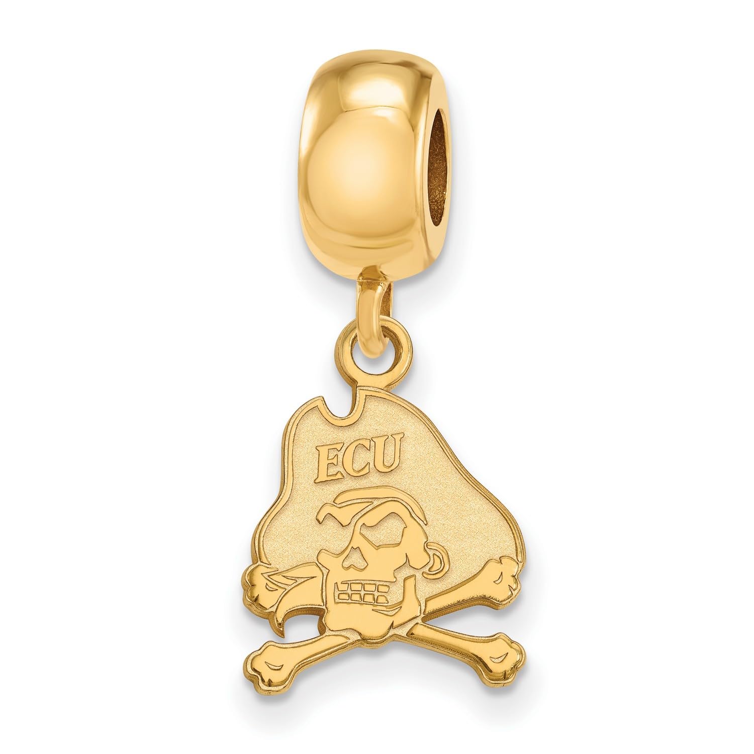 East Carolina University Pirates School Mascot Dangle Charm Bead in Gold Plated Sterling Silver 13 mm x 11 mm
