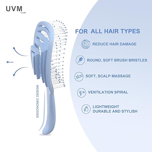 Miniatura 6 de Cepillo desenredante para el cabello, para mujeres, hombres y niños, sin tirones para cabello liso, rizado y húmedo (verde)