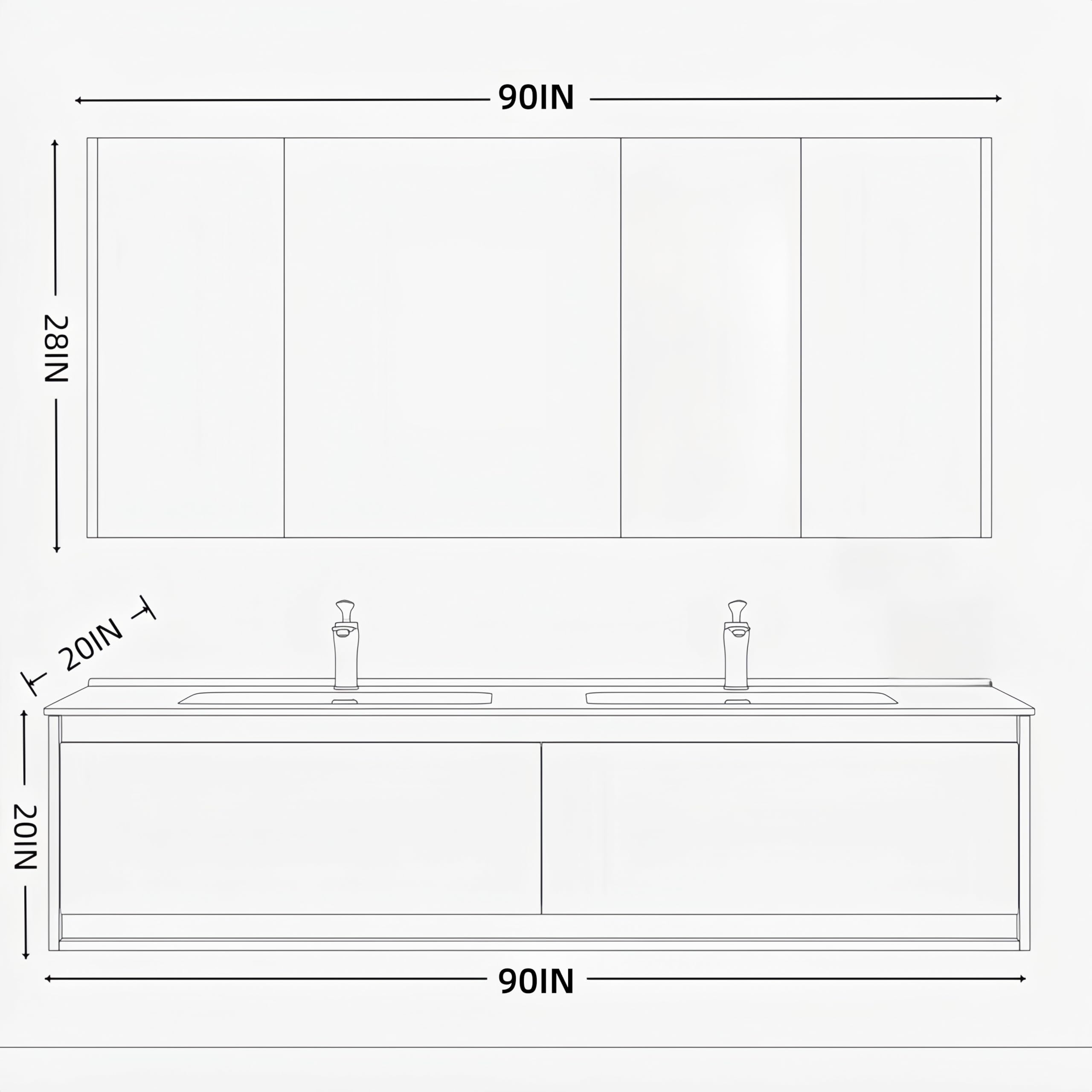 Moderno doppio lavabo galleggiante da bagno – Design a parete con specchio anti-appannamento, spazioso Sto in legno massello, facile da installare e funzionale