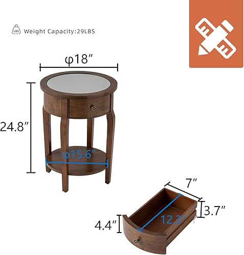 Miniatura 3 de HOMPUS Royal - Juego de 2 mesas auxiliares con espejo, mesa auxiliar de madera Nobel de 2 piezas con estante de almacenamiento, mesita de noche