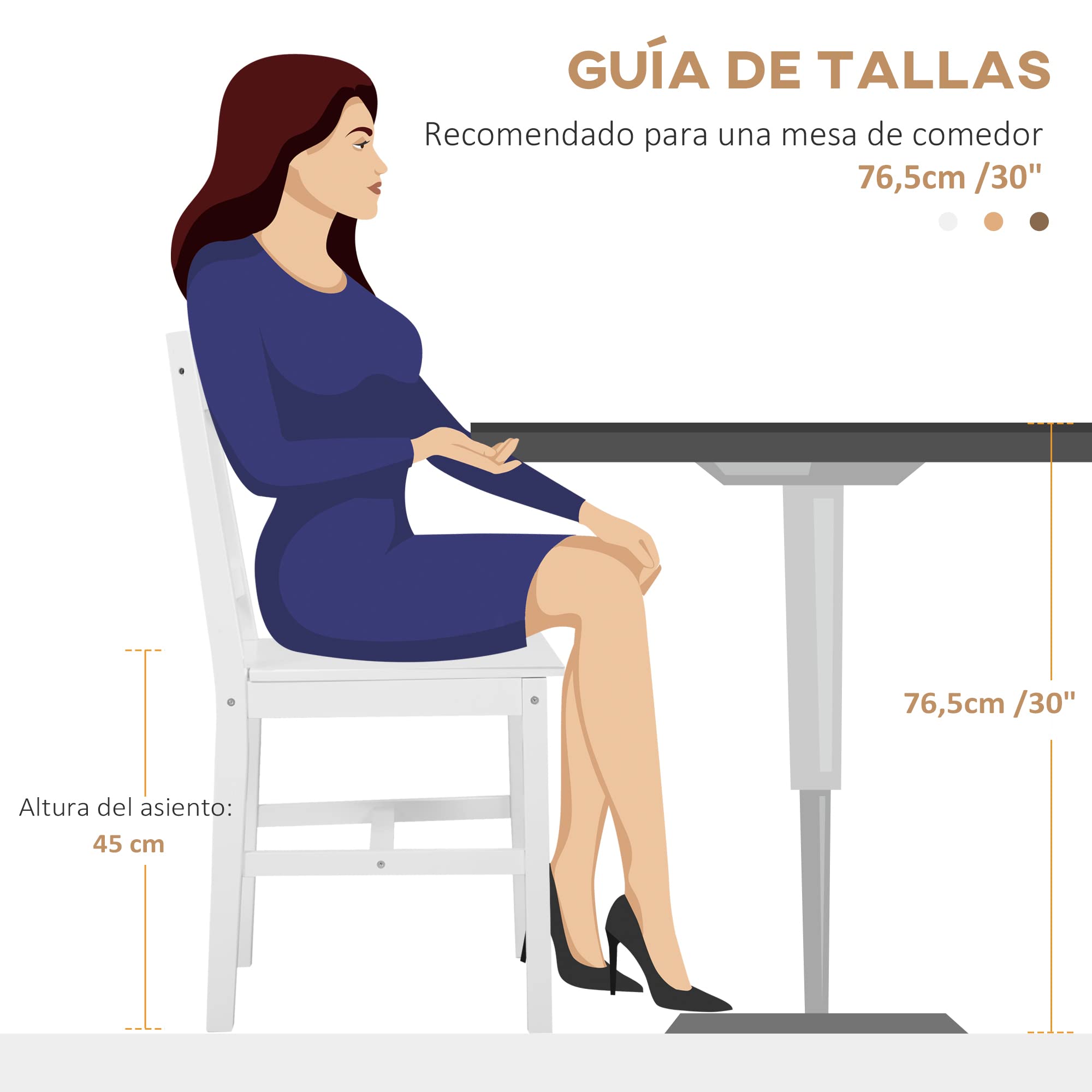 HOMCOM Juego de 2 Sillas de Comedor de Madera Maciza de Pino, Sillas de Cocina con Respaldo de Listones, Asiento Amplio, para Salón, Blanco