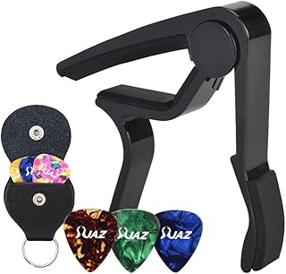 Guitar Picks Guitar Capo Acoustic Guitar Accessories Capo Key Clamp Black With Free 6 Pcs Guitar Picks and Leather Guitar Picks Holder (Black)