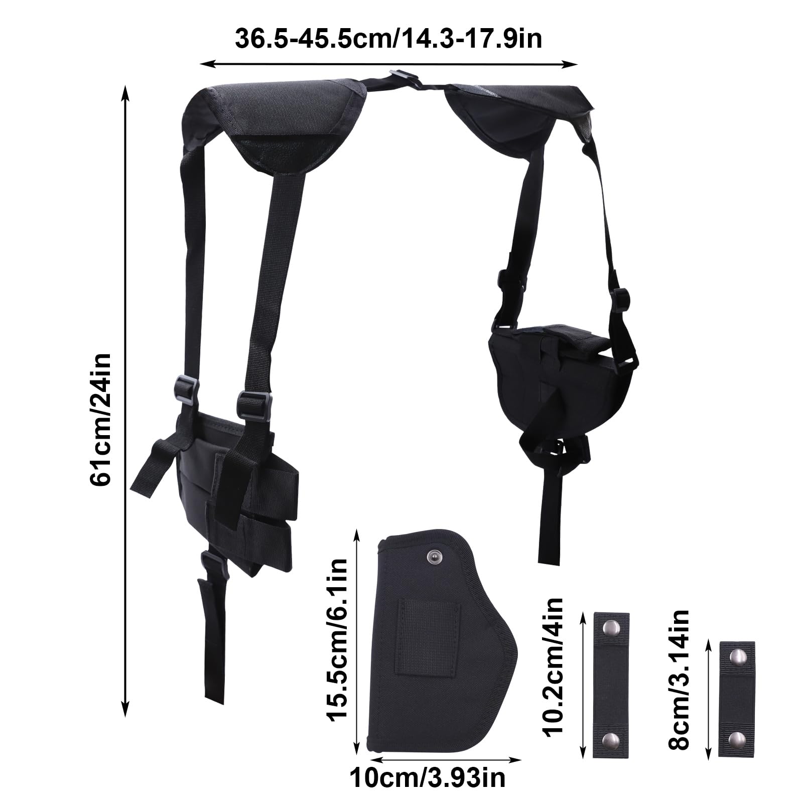 Funda de Hombro para Pistolas, 2-Pack de Fundas Verticales Ajustables para Pistolas con Doble Funda de Carga, Funda de Transporte Oculto de Alta Resistencia para la Mayoría de Pistolas