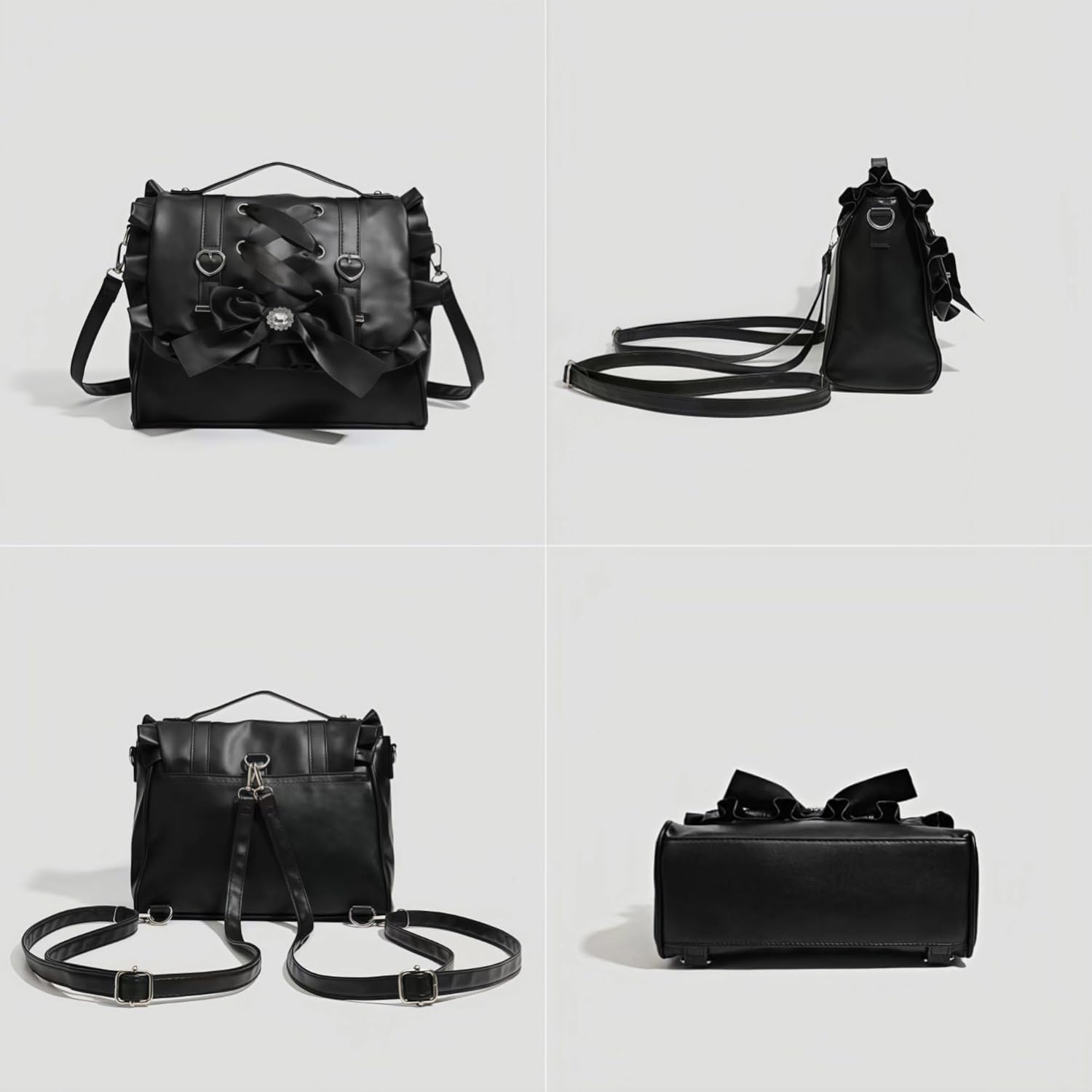 Bow Purse Cutecore Backpack, Satchel Crossbody Japanese Bag with Ruffle, Jirai Kei Coquette Shoujo Girl Gothic Lolita Fashion