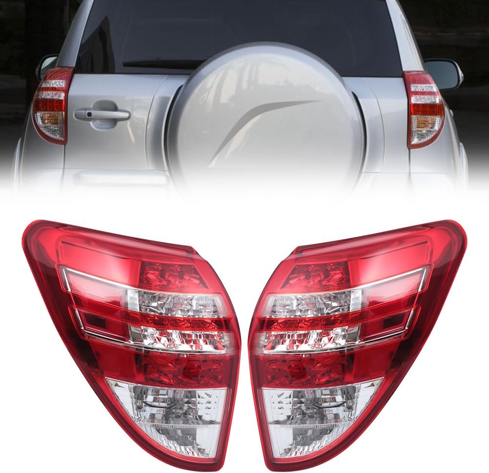 For 2009 2010 2011 2012 Toyota RAV4 Halogen Rear Tail Lights Brake Lamps Clear&Red Lens 1 Pair (Left Side+Right Side)