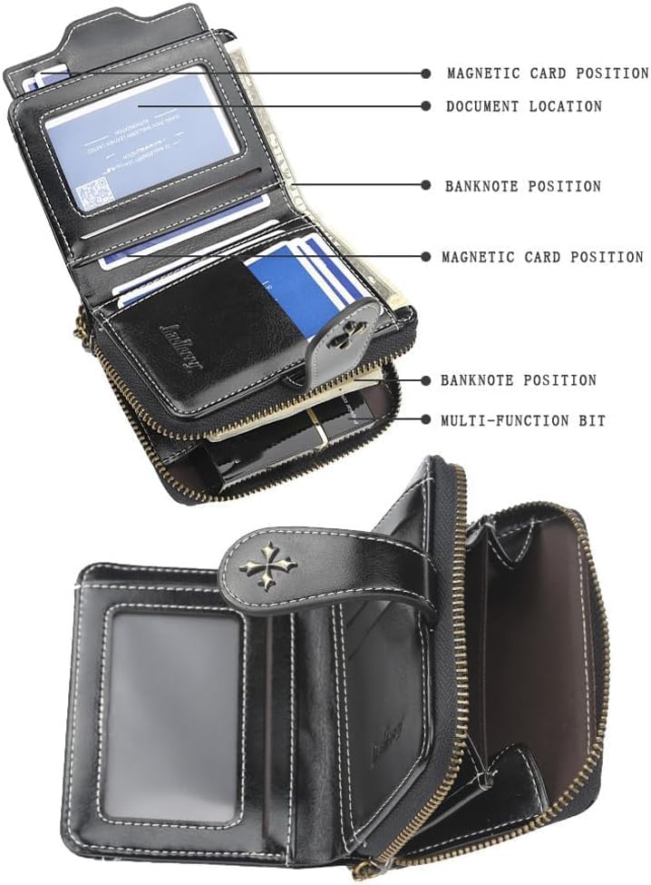 Small Wallet for Women Mini Leather Cash Wallets Zip Bifold Goth Purse Vintage Wallet Grunge Coin Pocket (Black)