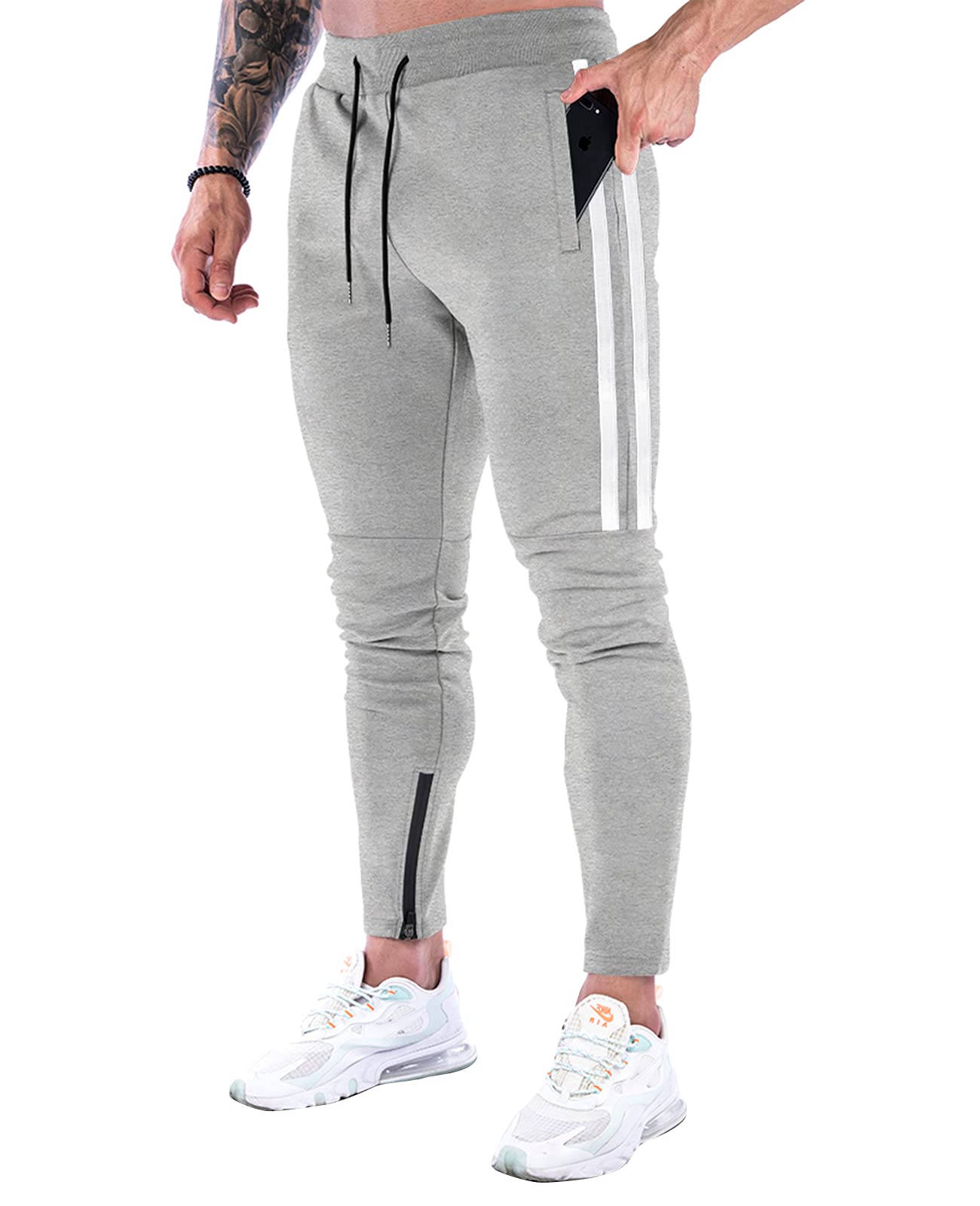 Suwangi Pantaloni Tuta Uomo Palestra Running della Allenamento Slim Fit Design a Righe con Tasche Zip