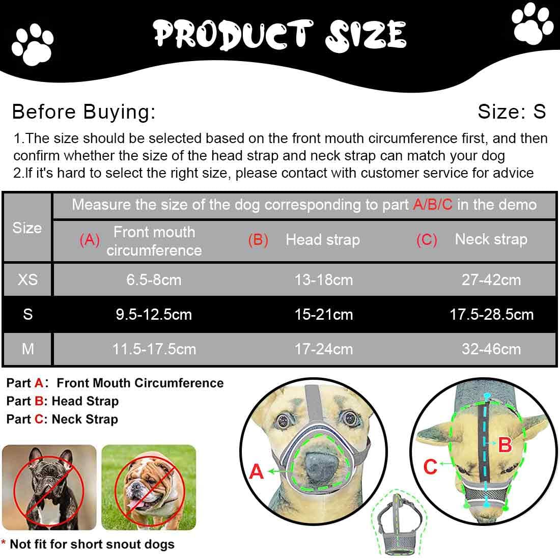 Museruola Cane, Museruola Addestramento per Cani a Maschera, Museruola Traspirante Cani Regolabile con Cinghie, Copertura per Cani di Piccola Media Taglia, S