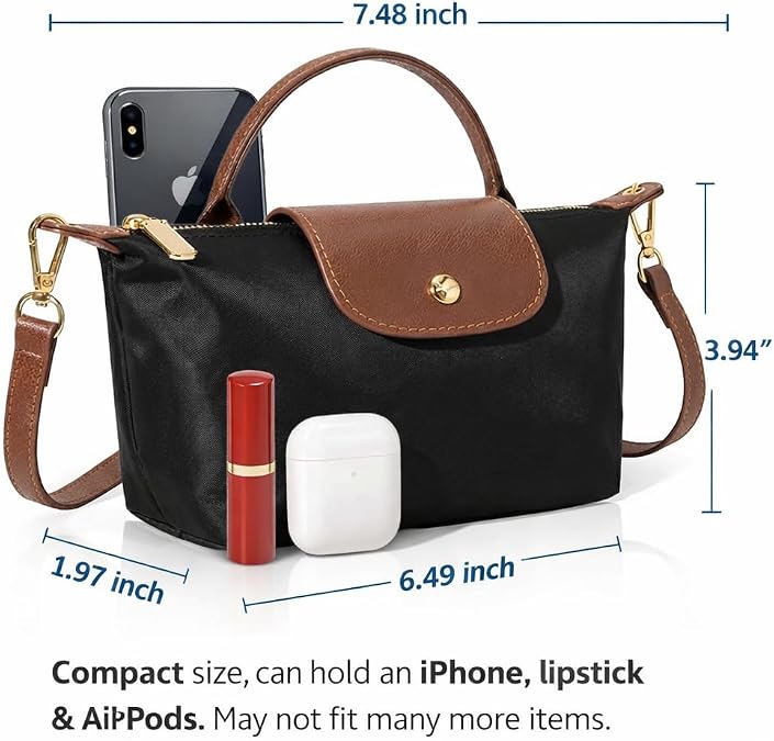Black Mini Nylon Crossbody Bag for Women, Lightweight Small Shoulder Purse with Top Handle & Adjustable Strap Everyday Purse