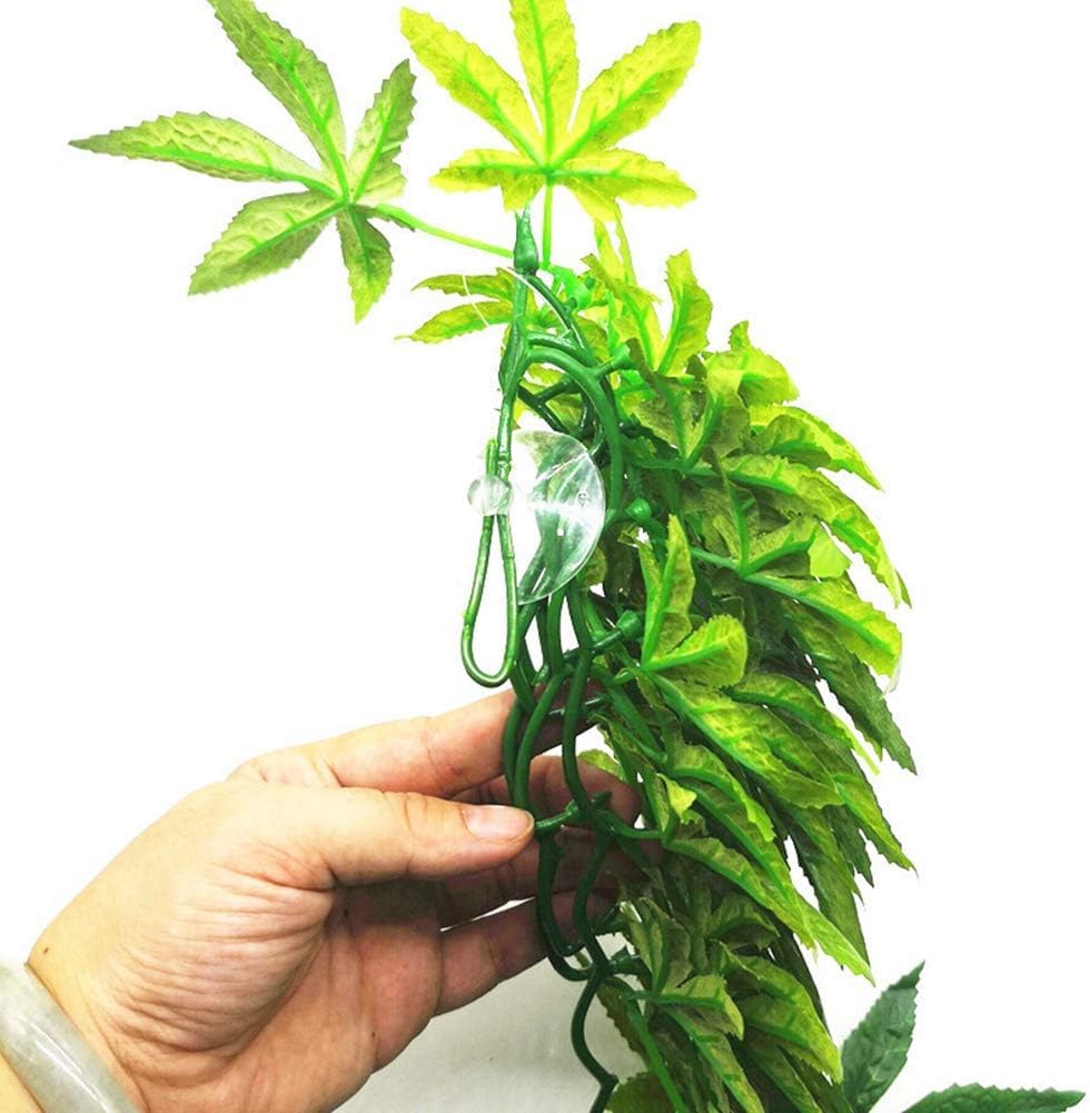 Acuario Reptil Pecera Plástico Artificial Falsas Hojas Colgantes Decoración De Plantas con Retoño Verde, Green, 50cm
