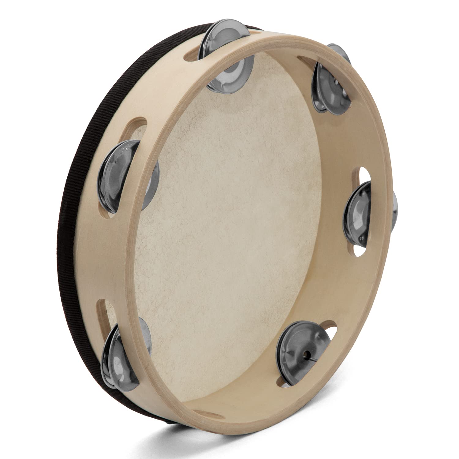 TIGER TAM91-12-BK Single Row Tambourine - 12" 30.5cm - Wooden with Rawhide Head, Natural, 12-inch - Image 2