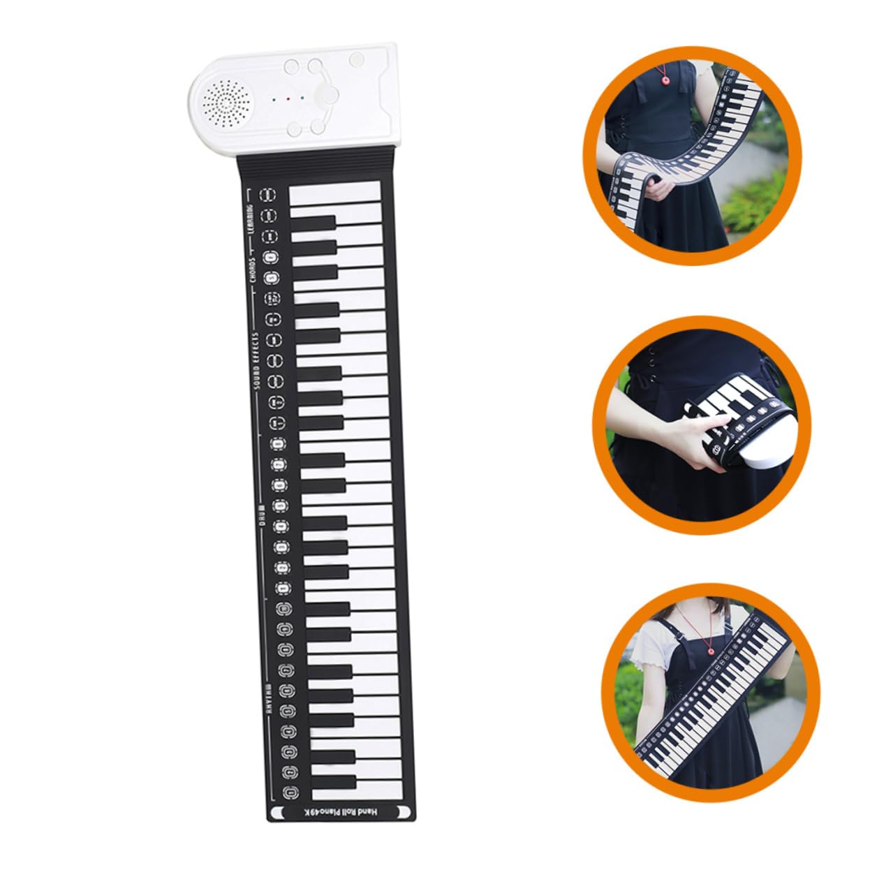 Pianoforte Nero Arrotolabile Pieghevole 49 Tasti Elettronico | Silicone, Altoparlante Integrato, Portatile, per Ragazzo Ragazza e Adulti, Componenti Abs e Elettronici