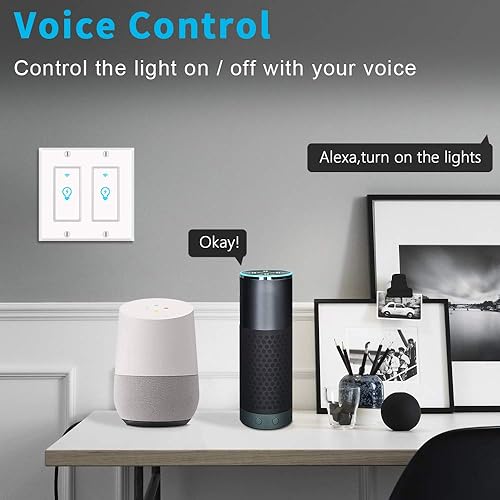 Miniatura 6 de Interruptor de luz inteligente, interruptor doble inteligente Alexa, interruptor de luz inteligente de 2 bandas con horario y control remoto,