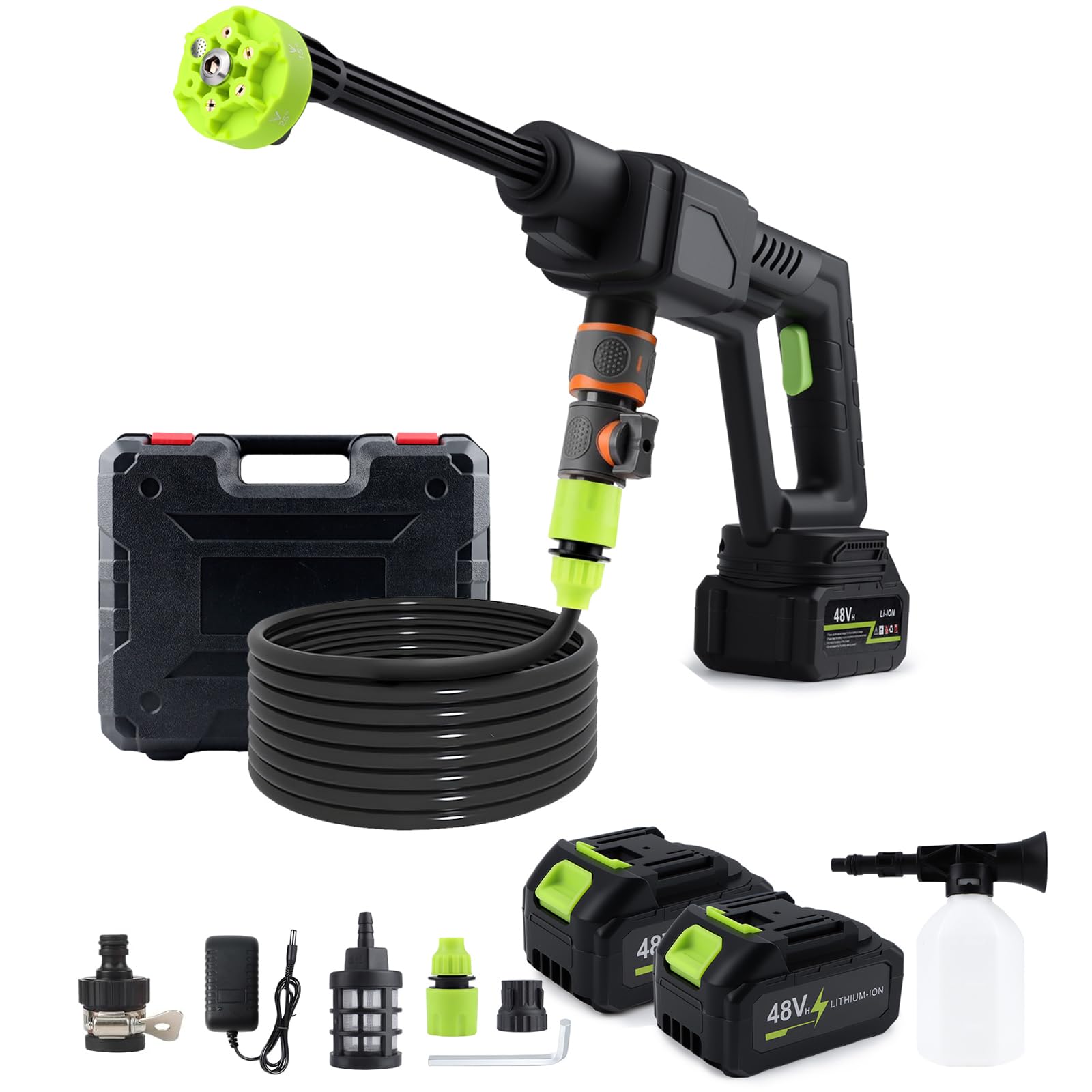 Cordless Pressure Washer,900PSI Portable Power Washer with 2 Battery&Charger & 6-in-1 Nozzle,5M Drain Hose,Handheld High-Pressure Water Spray Gun, Portable Pressure Washer for Car/Garden/Floor/Yards