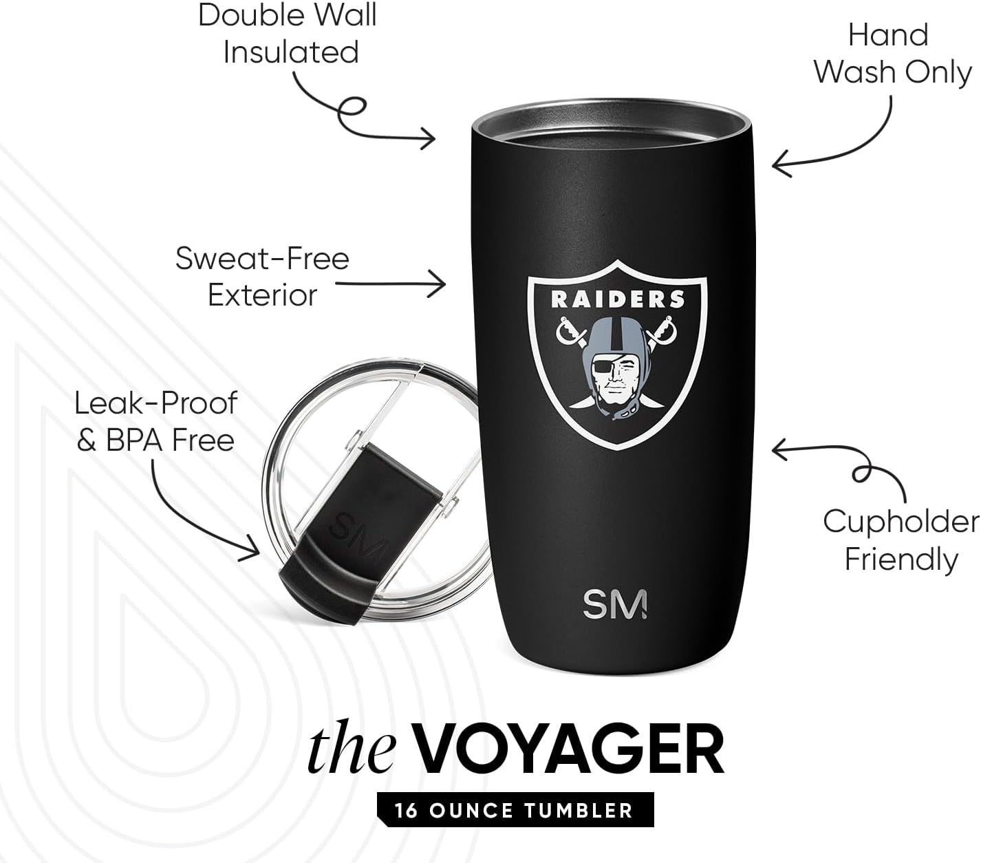Simple Modern Officially Licensed NFL Las Vegas Raiders 16oz Travel Coffee Tumbler with Flip Lid | Stainless Steel Cup | Football Gifts for Men, Women | Voyager Collection | Las Vegas Raiders