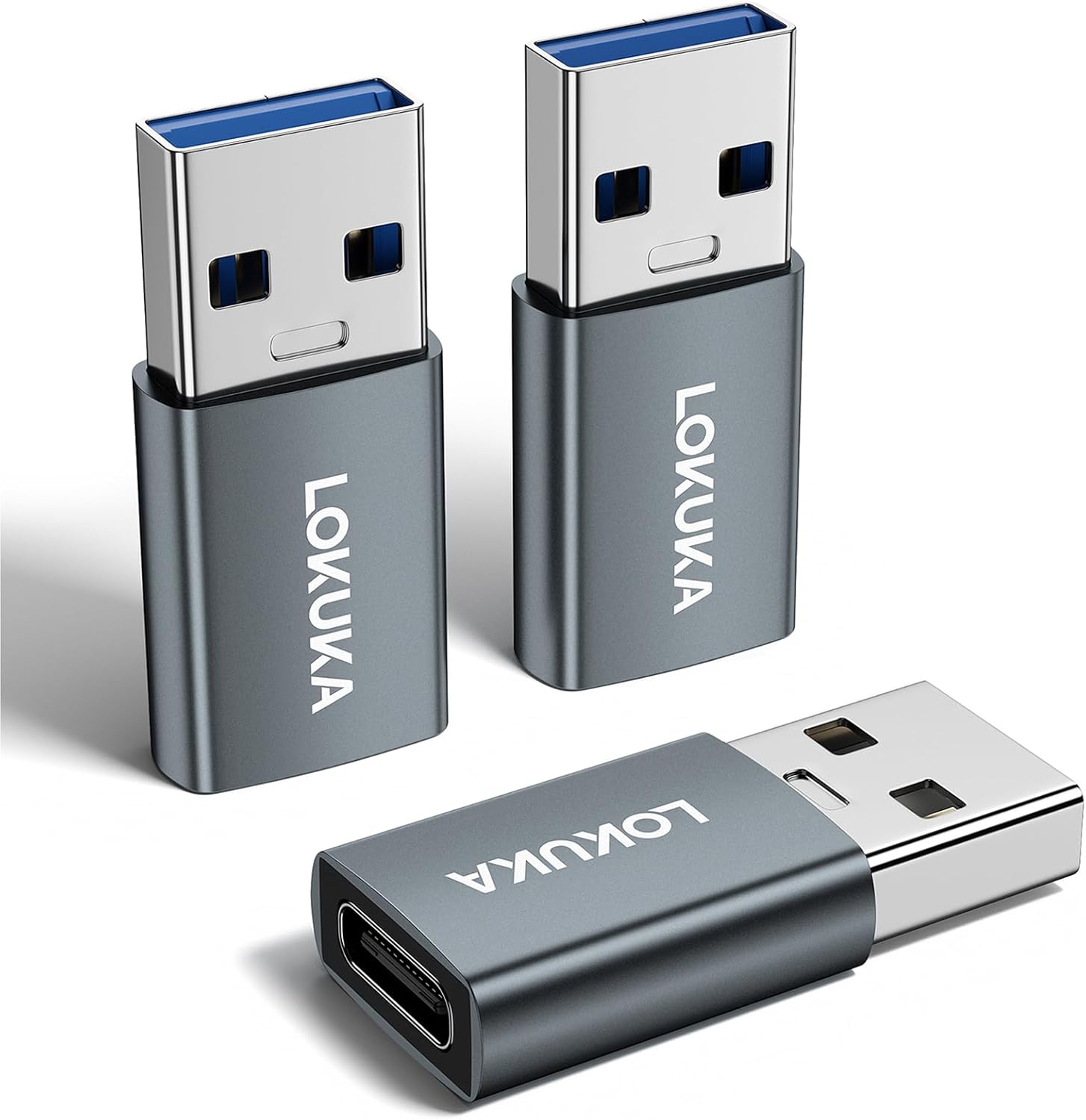 USB-C Female to USB Male Adapter 3-Pack 5Gbps Type A 3.0 to Type-C Converter for Laptop PC Car to Flash Disk Headphones Mobile Phone Pad Compatible with iPhone Samsung Grey