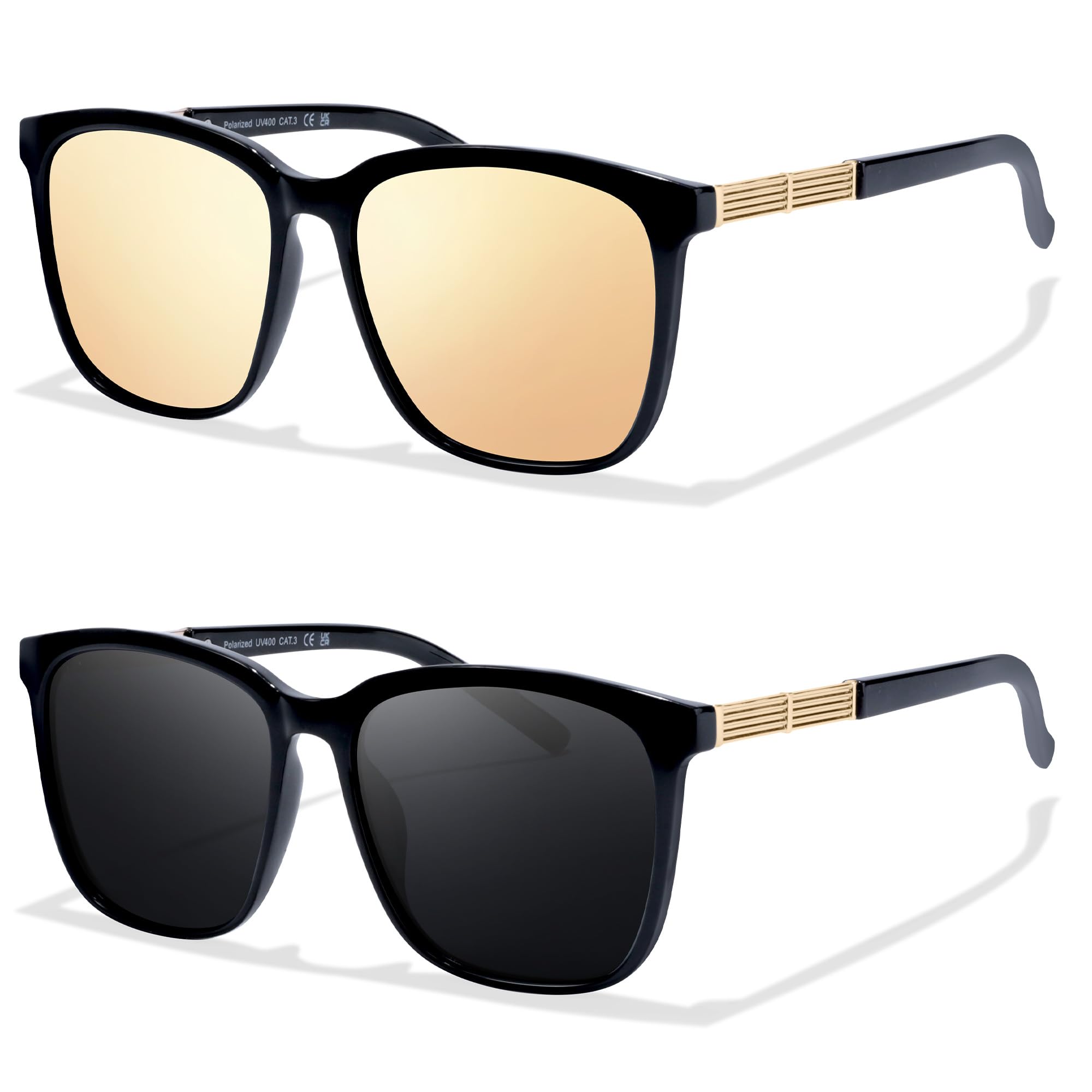 FIMILU2 Packs Sunglasses for Women Polarized UV400 Protection Lens Big Frame Fashion Glasses Trendy Stylish Shade