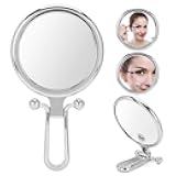 Zetiling Hand Mirror, Hand Held Mirror, Handheld Mirror, Makeup Mirror Cosmetic Mirror 5X Magnifying Folding Adjustable Magnifying Makeup Mirror Double Sided for Home Tabletop Bathroom Shower Travel