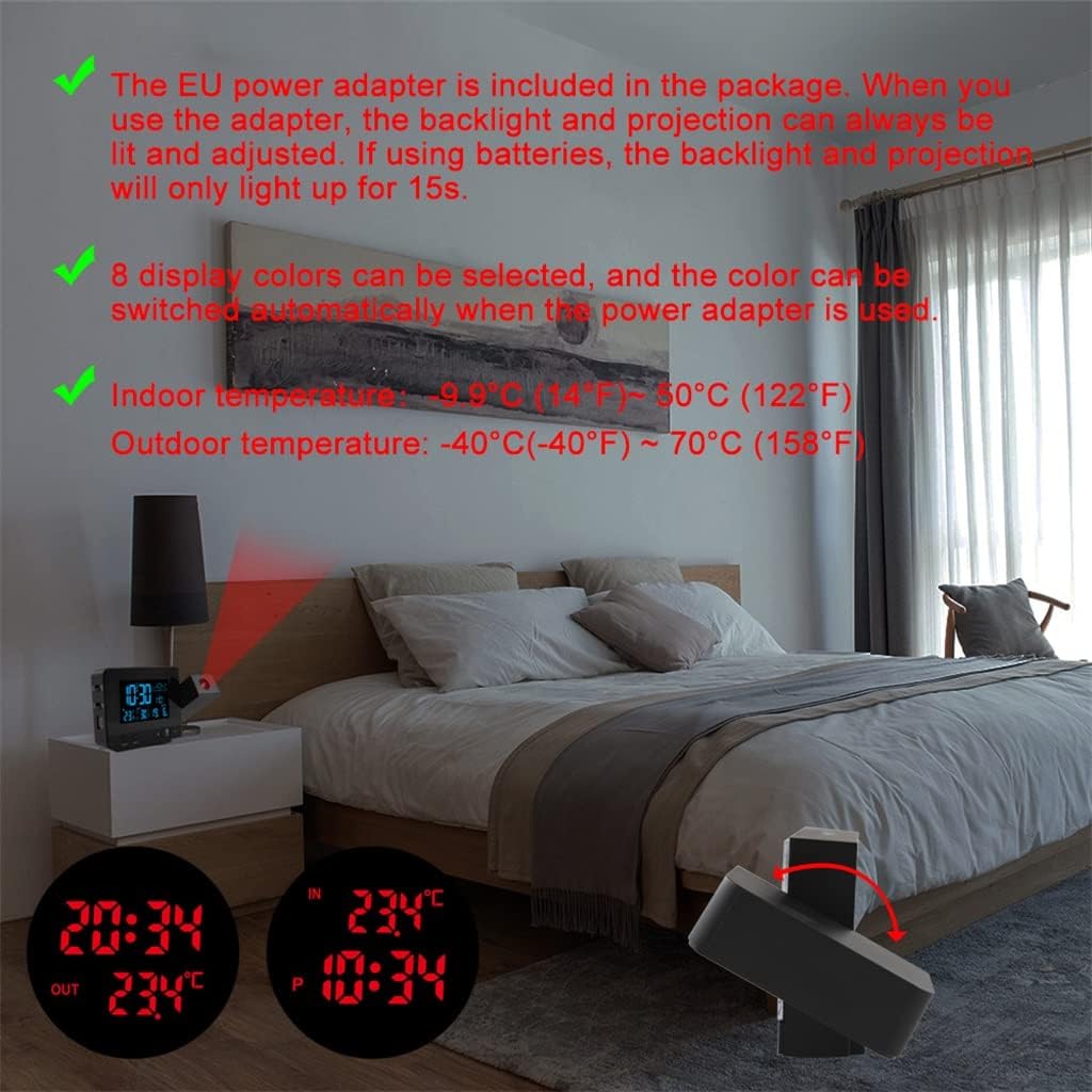 Projection Alarm Clock Digital Watch Calendar Thermometer Weather Forecast 8 Color Display Electronic
