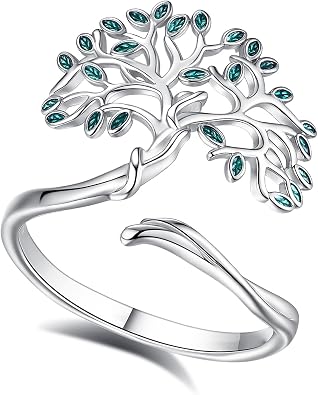 CELESTIA Tree of Life Ring for Women Men 925 Sterling Silver,Adjustable Nature Tree Open Band Rings Protection Amulet Stackable Jewelry Gift