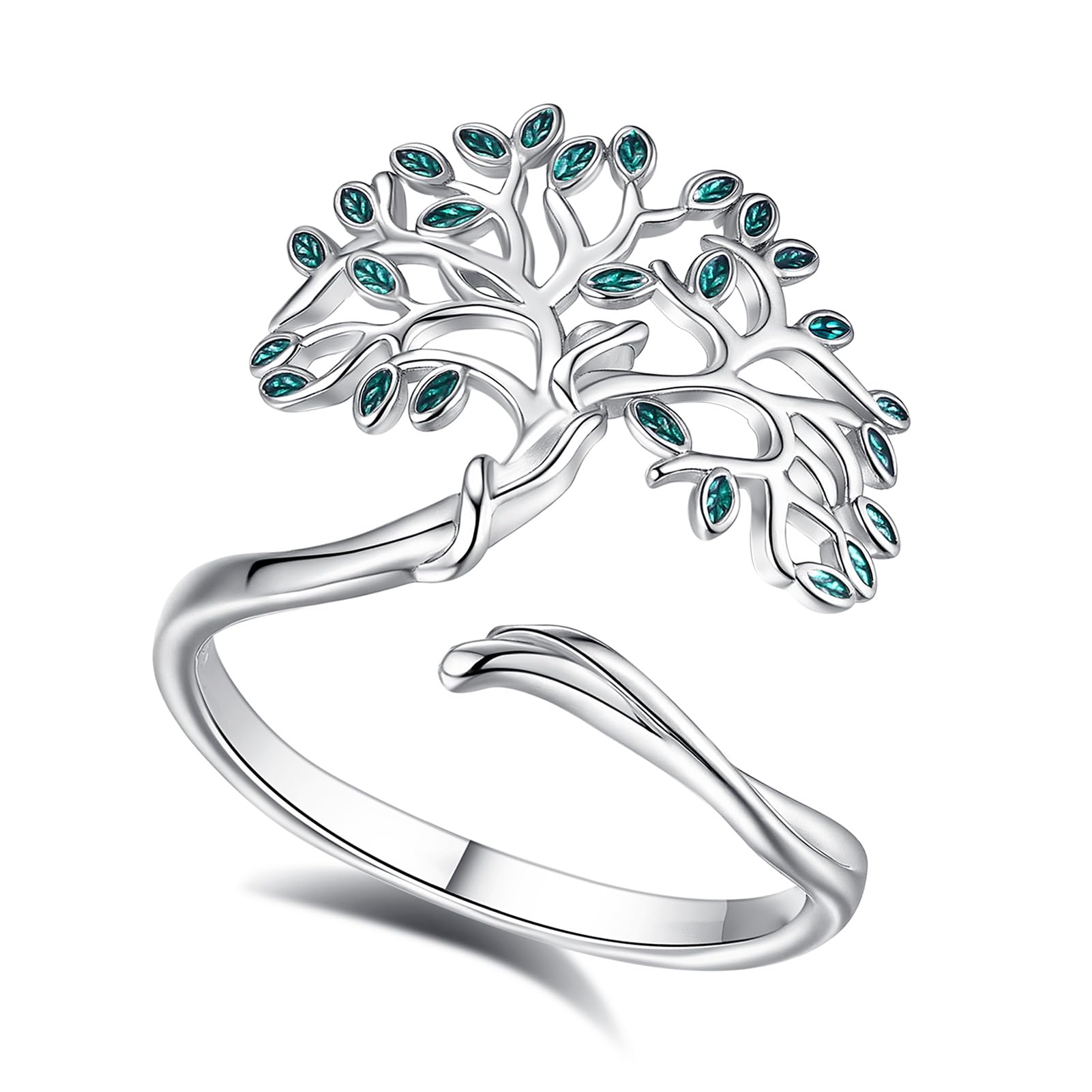 AEONSLOVE Anillo Piedra Lunar Ajustable Plata de Ley 925 para Mujer Niña, Anillo Abiertos Arbol de la Vida/Claddagh/Abrazo/Pluma, Anillos Nudo de Bruja/Hojas Triple Luna Hécate