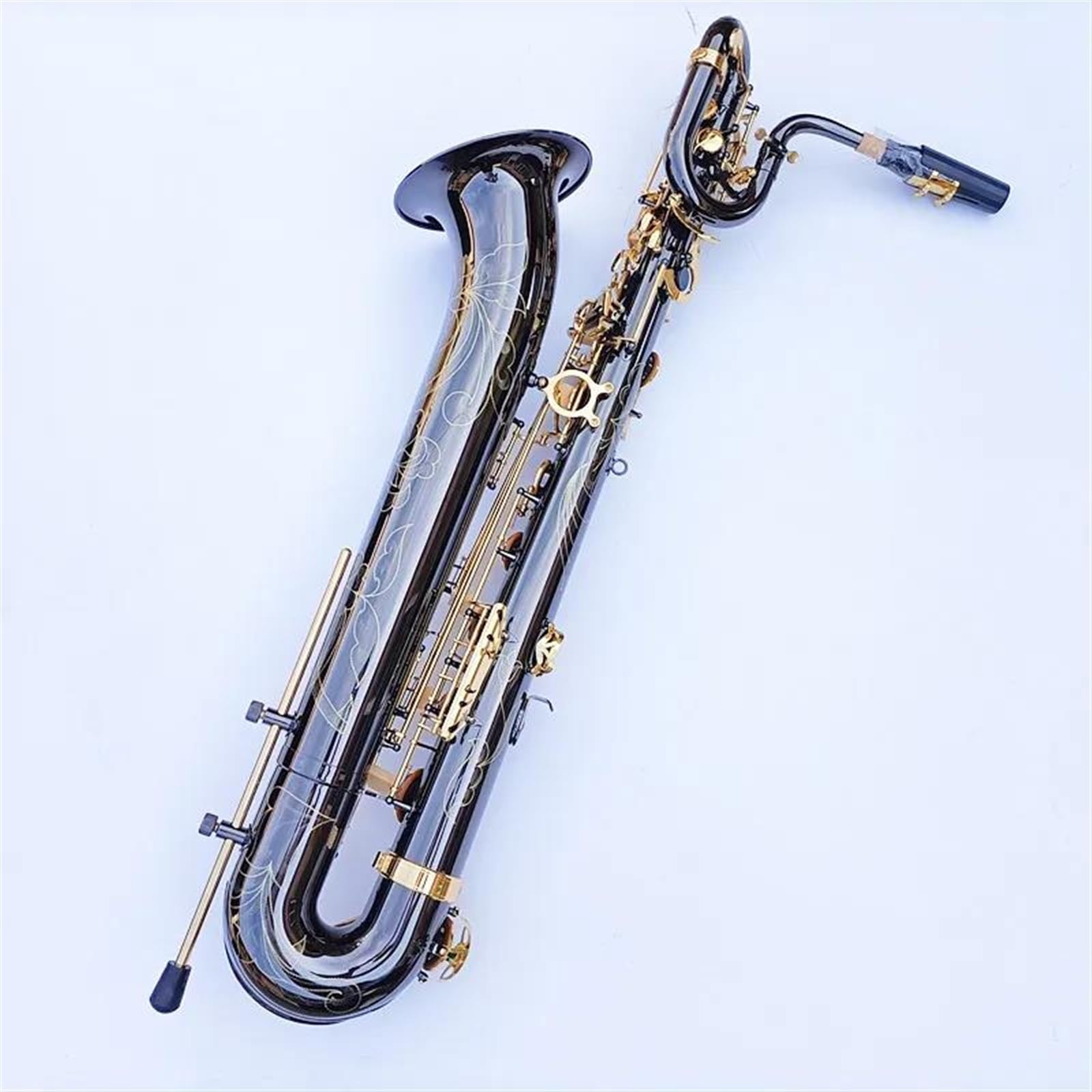 Sassofono Baritono Professionale In Tubo Di Ottone Con Superficie Unica Placcata In Nichel Nero, Strumento Sax Con Custodia