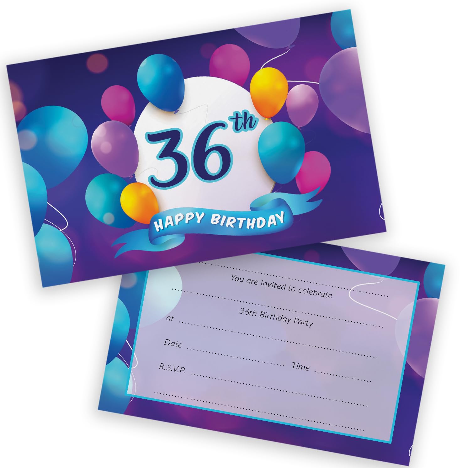 36th Birthday Party Invitations Men Women - Happy Balloons 20 Pack - Adults Birthday Invitations for Friends Family A6 Bday Party Invites Invitation Cards with Folding Envelopes