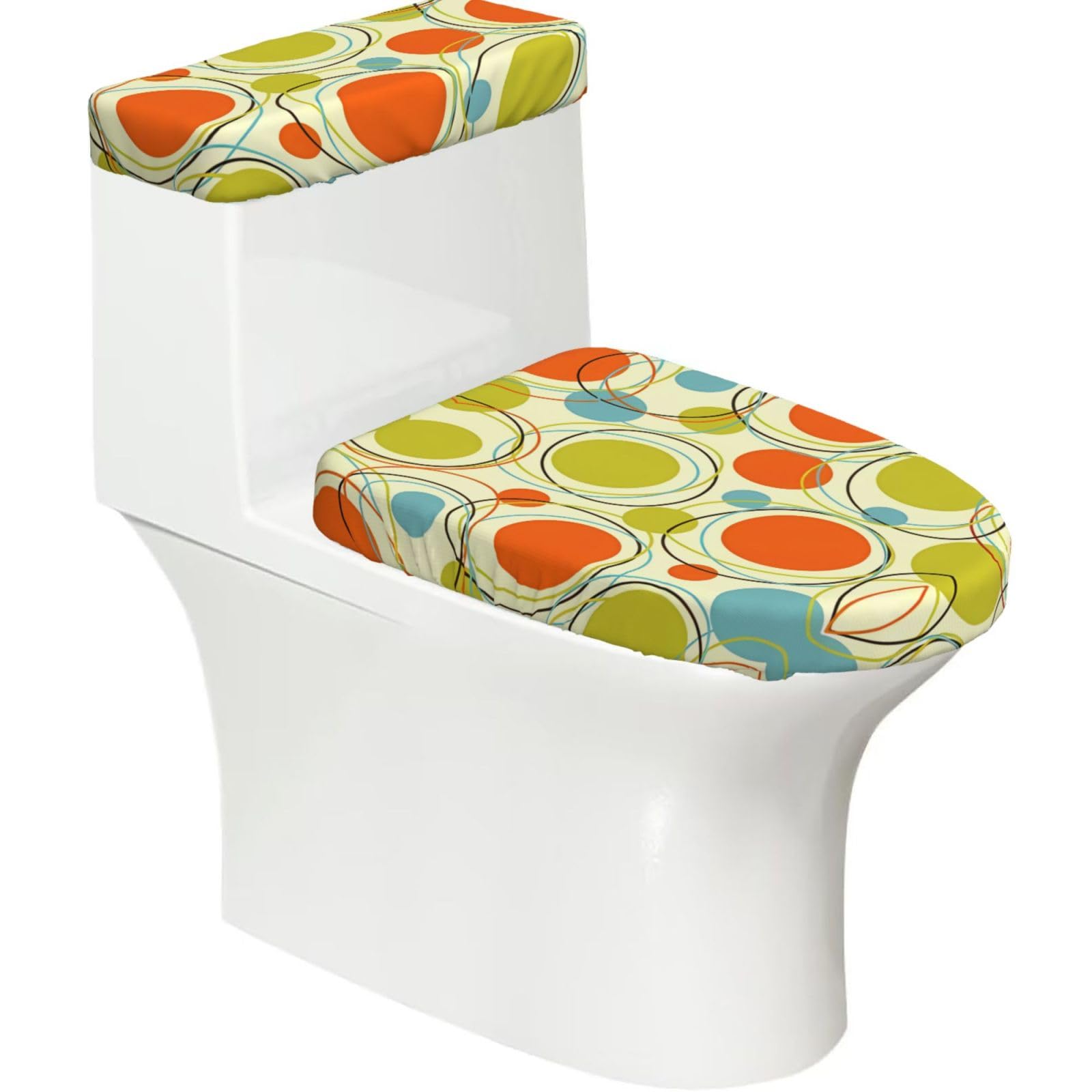 Mrowyc Black Colorful Retro Abstract Printed Toilet Seat Set - Set Of 2 - Universal Toilet Seat Cover - Housewarming Birthday Christmas Gift