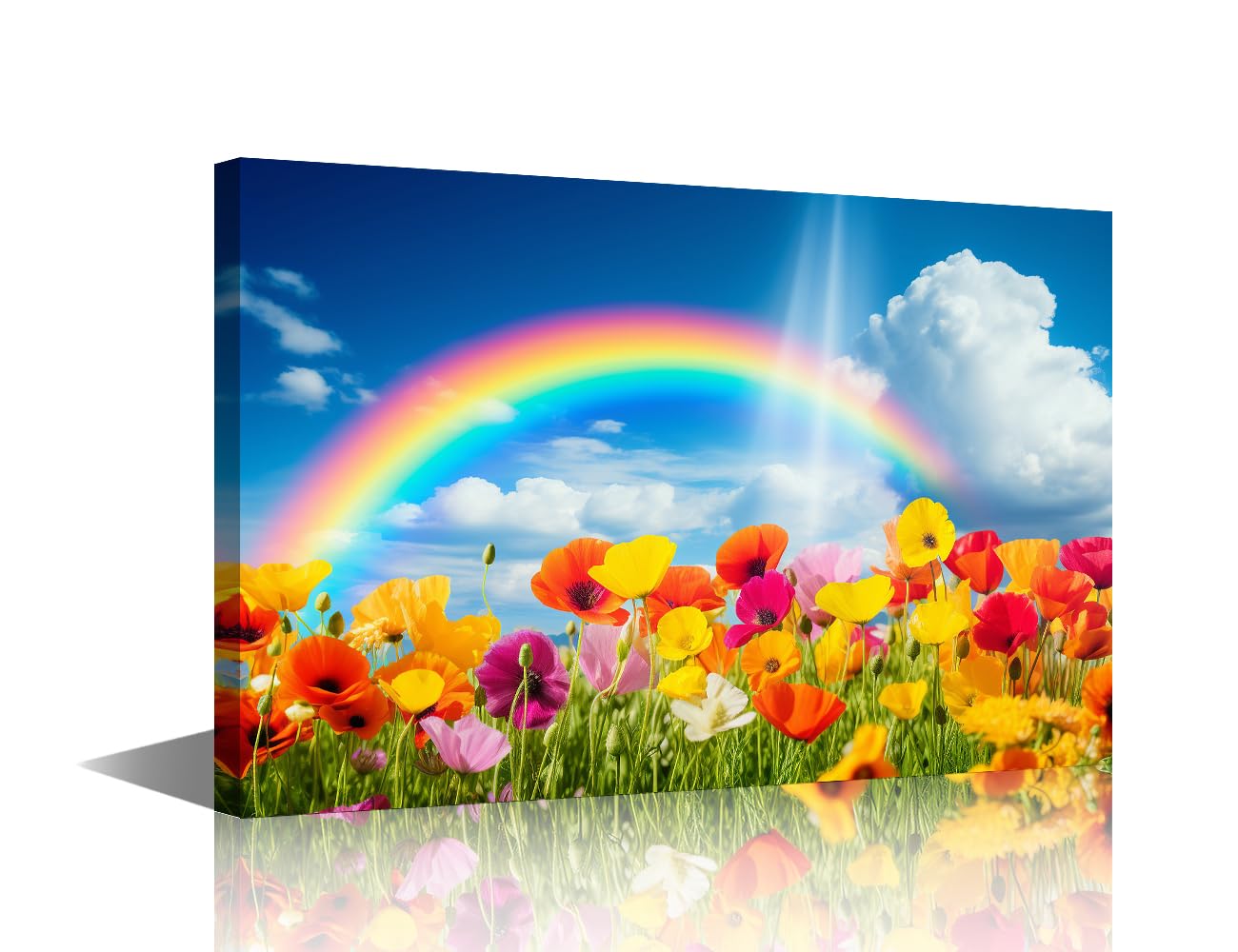 TISHIRON 1 Piece Rainbow Picture Home Decorations for Living Room Poppy Canvas Prints Painting Colorful Flowers Wall Art Family Wall Office Room Decor Pray Canvas Framed Wall Hang