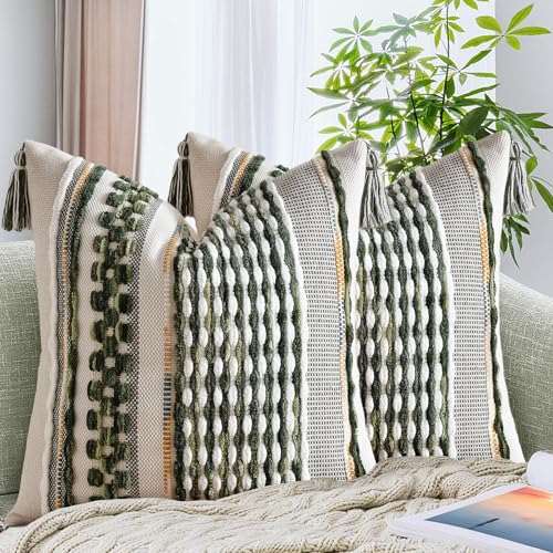 AmHoo Set of 2 Chenille Striped Textured Boho Throw Pillow