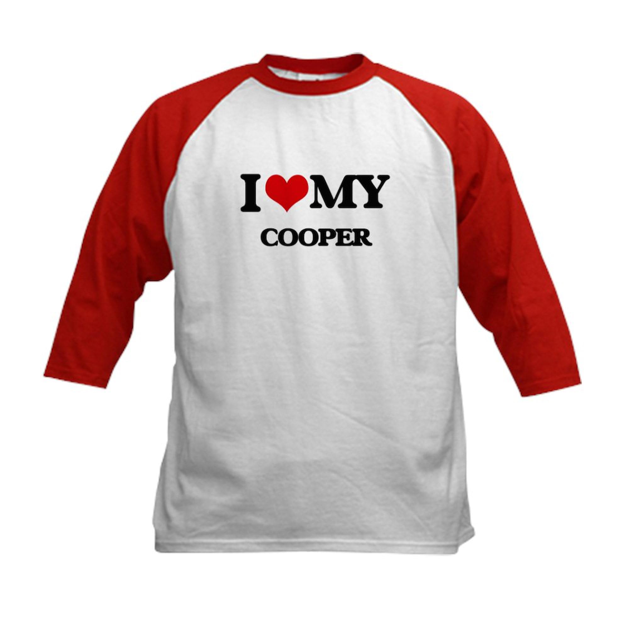 CafePress I Love My Cooper Baseball Jersey Kids Cotton Baseball Jersey, 3/4 Raglan Sleeve Shirt Red/White