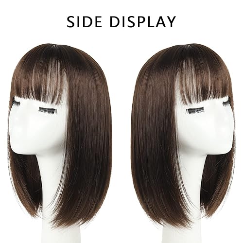 Miniatura 4 de HSPJHTM Peluca estilo Bob, pelucas cortas marrones, retardantes de llama, de 14 pulgadas, lacio, sedoso, esponjoso, para mujer, peluca sintética