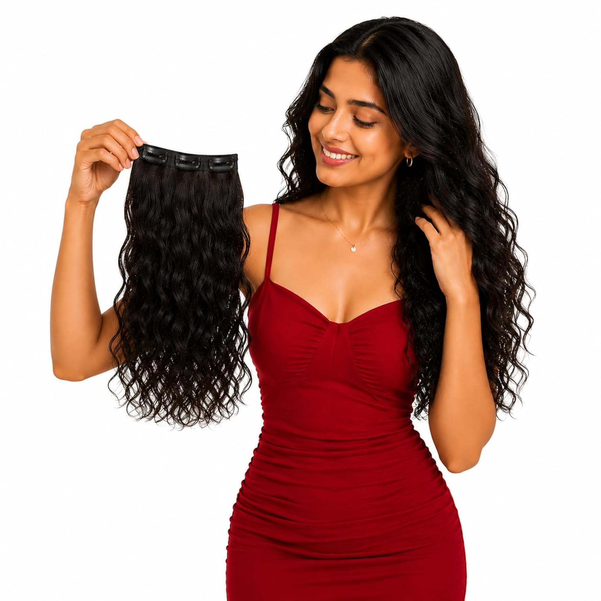 Clip-In Human Hair Extension for Women, Natural Black