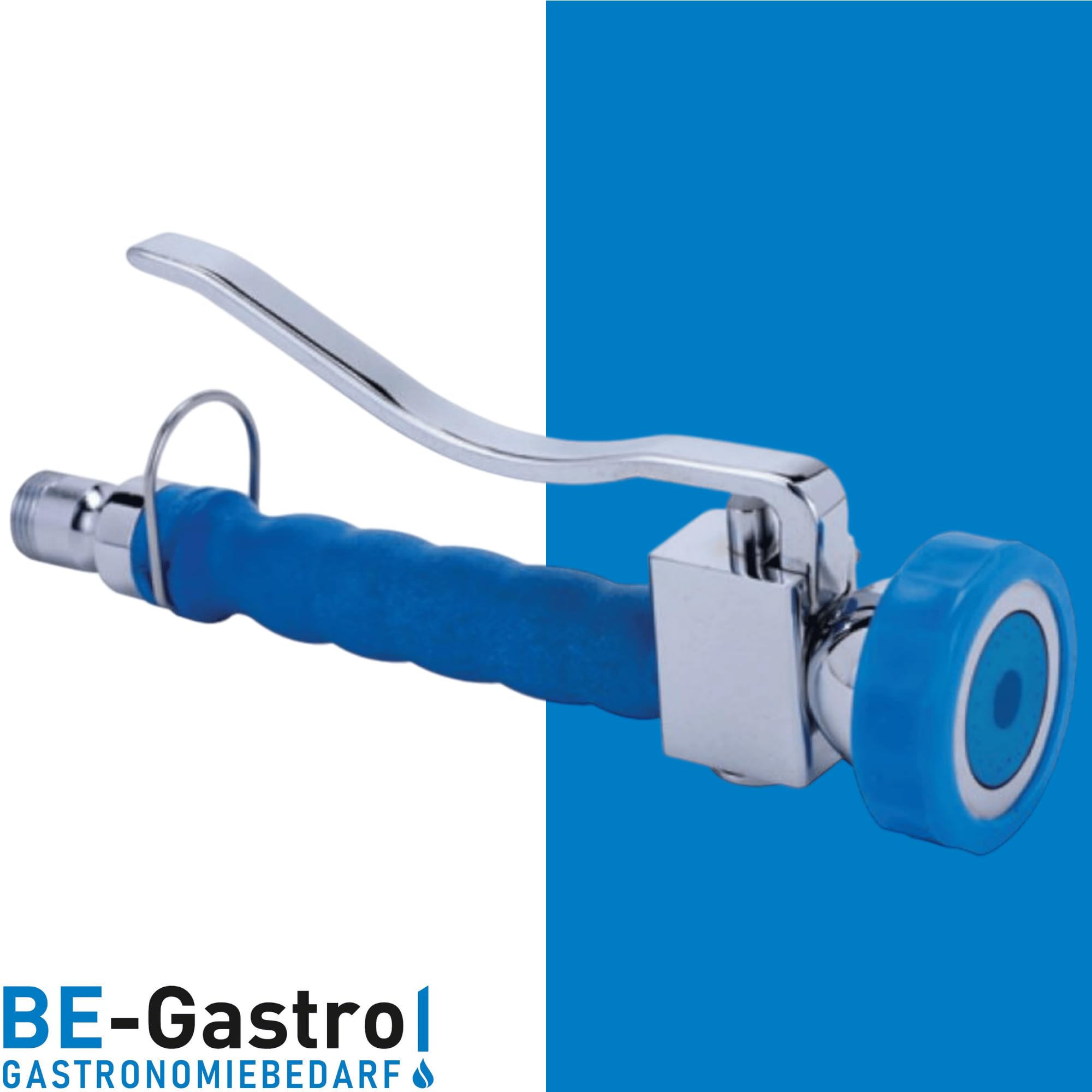 BE-GASTRO I Grifo Industrial Hostelería - Grifo de pared con dos orificios (incluye grifo, grifo mezclador y mango giratorio ergonómico), color azul