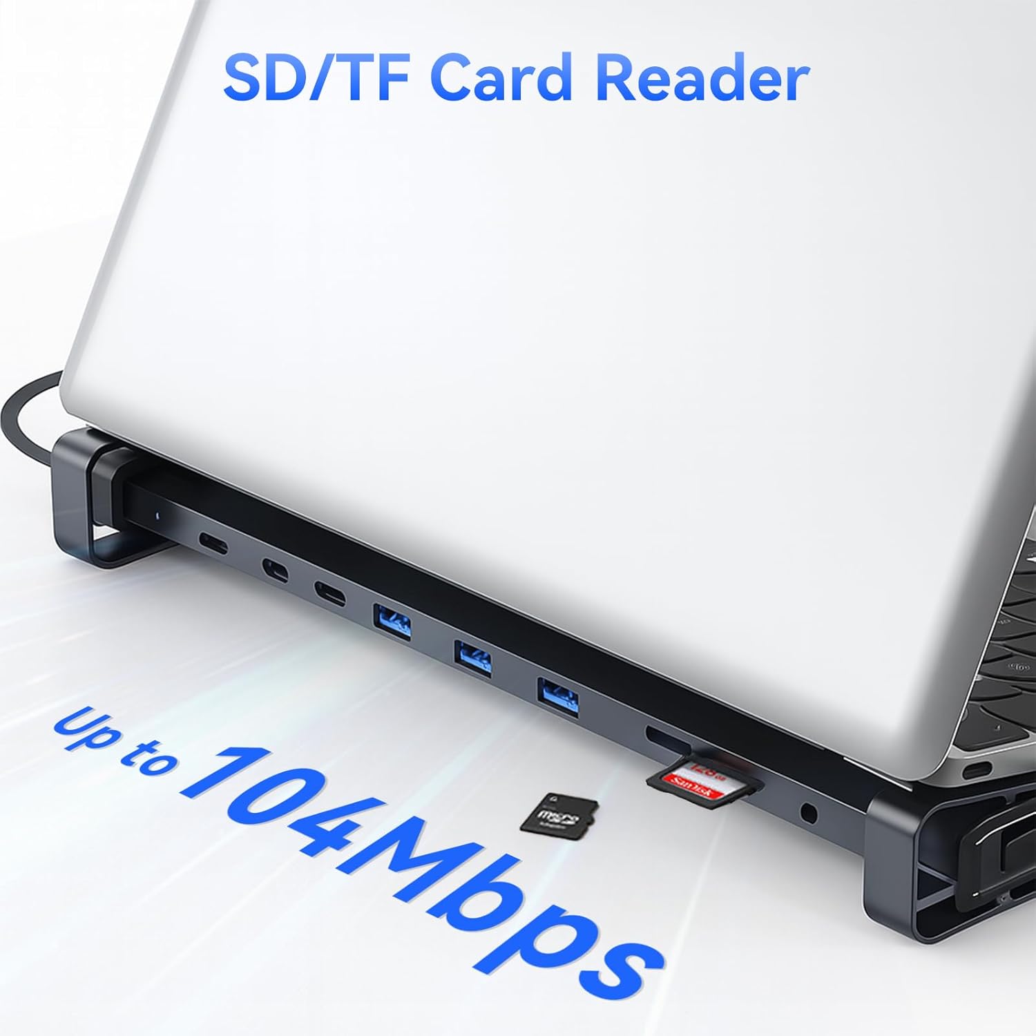 10-in-1 USB-C Laptop Docking Station with Adjustable Stand, 100W Power Delivery, 4K HDMI, Gigabit Ethernet, SD/TF Card Reader, 3 USB 3.0 Ports for MacBook Pro/Air, Dell, HP, Lenovo (Silver)