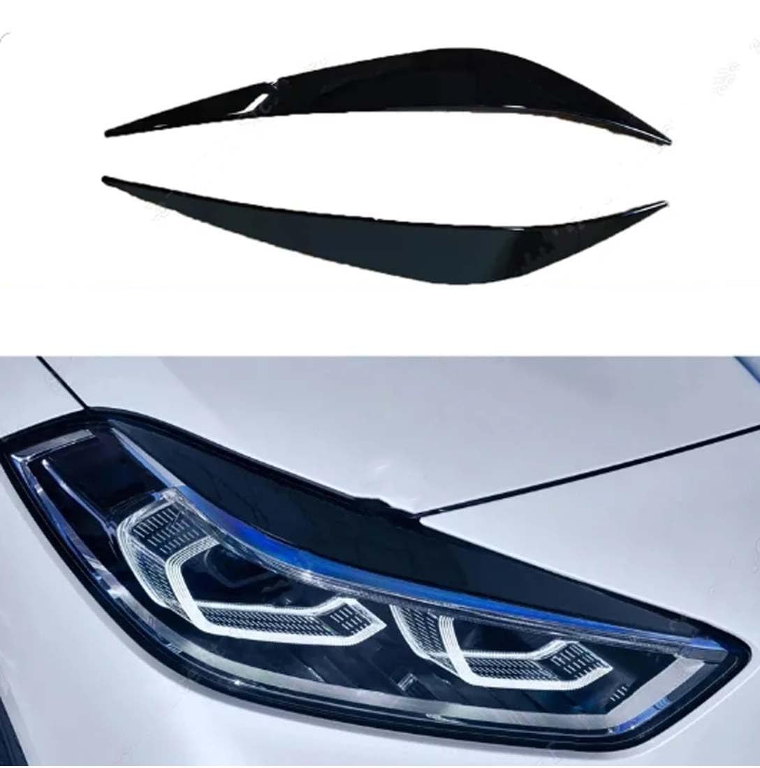 Auto Scheinwerfer Augenbraue Augenlid Abdeckung Trim Für BMW 1 Series F40 Hatchback 2019-2023, Front Lampe Dekoration Aufkleber Externe Scheinwerfer Rahmen Dekor Auto Zubehör,A Gloss Black