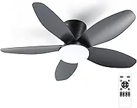 Ventilador de Teto Preto 88 cm, 110-240V de Energia, Ventilador de Teto com Luz LED e Controle Remoto, Luzes Tricolores, Motor DC Reversível, 6 Velocidades