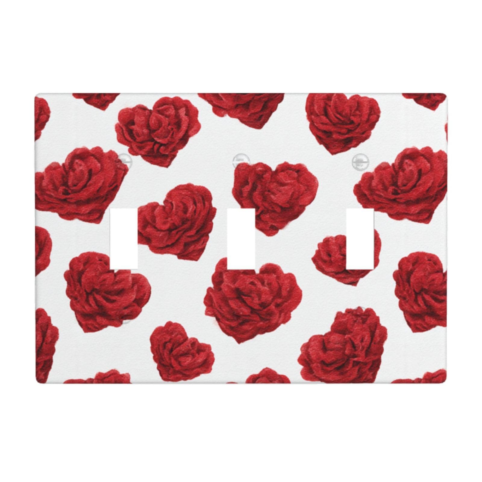 Hearts Roses Flowers Light Switch Covers 3 Gang Triple Toggle Wall Plate Switchplate Electrical Faceplate for Bathroom Kitchen Bedroom Decor