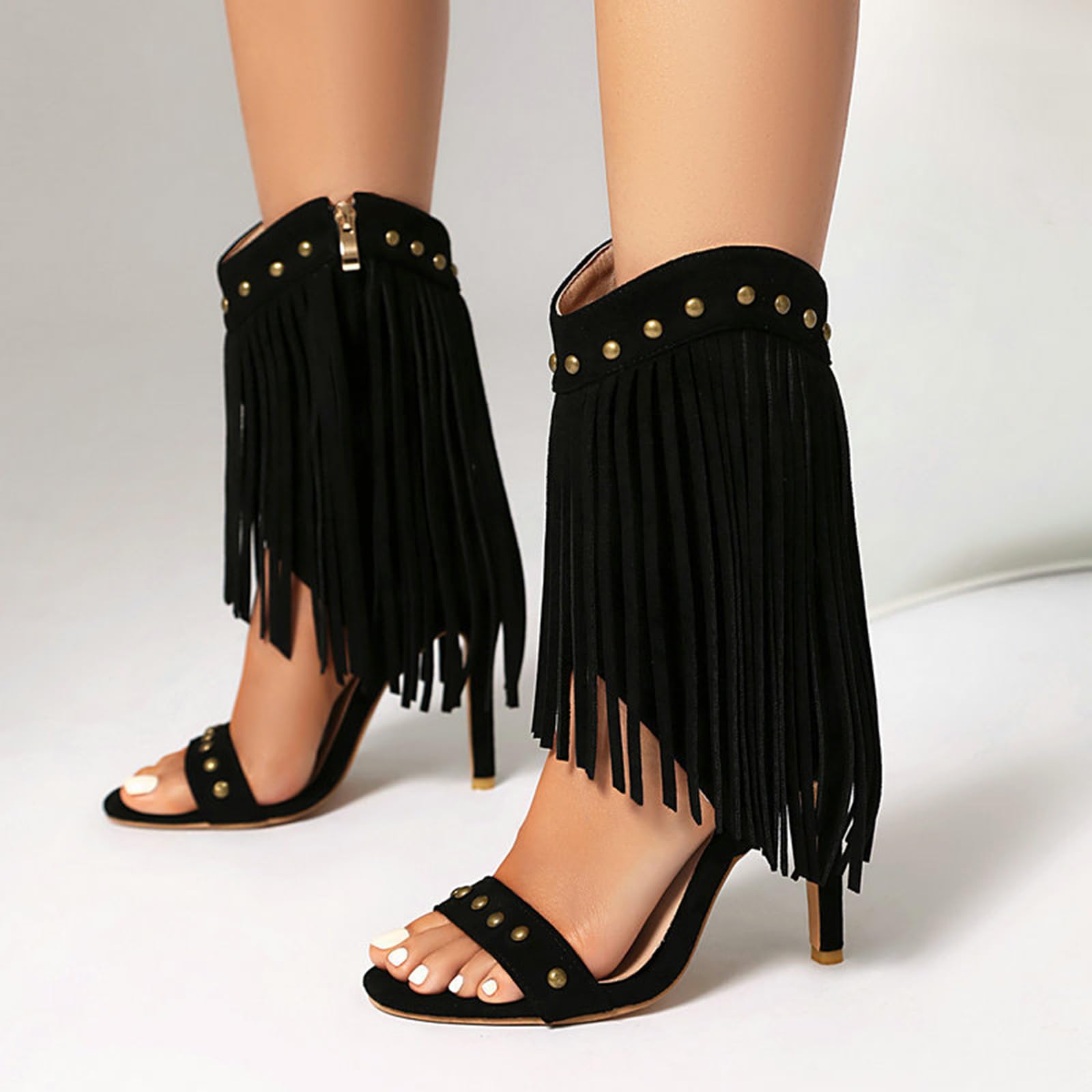 Sandales pour Femmes à Talon aiguillé avec Bride de Cheville de 10,5 cm, Bout Ouvert, Talon Stiletto, Style Occidental, Chaussures d'été pour fêtes et Festivals