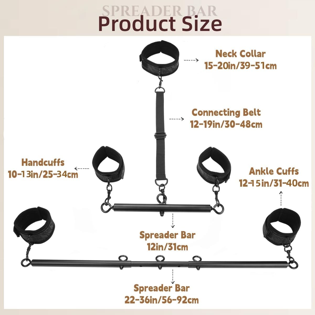 Barra separadora, juguetes sexuales con muñecas, tobillos, collares, esposas ajustables, set de ataduras BDSM para parejas adultas (negro)