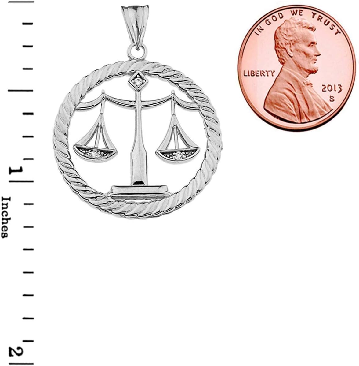 Fine Sterling Silver Diamond Scales of Justice Rope Pendant